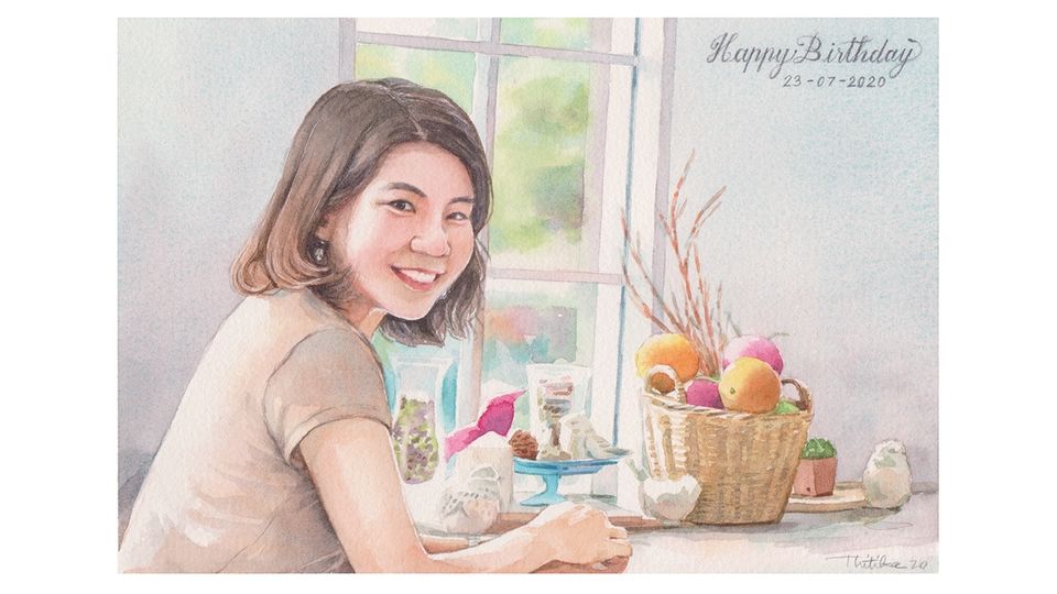 วาดภาพเหมือน Portrait - รับวาดภาพเหมือนสีน้ำ Portrait คน สัตว์ ดอกไม้ วิว - 17