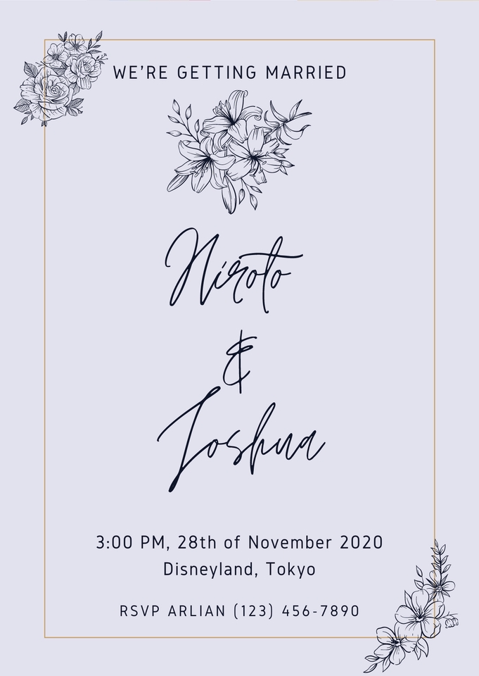 Desain Undangan Pernikahan Unik dengan Bunga dan Tulisan Nicoto & Joshua di Disneyland Tokyo