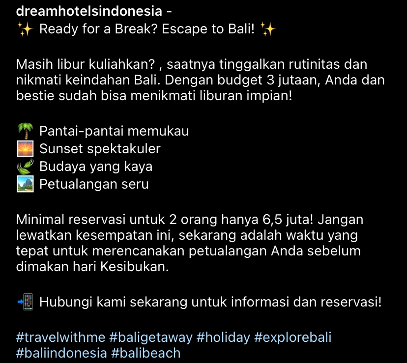 Jasa iklan instagram jasa promosi fanpage facebook jasa marketing instagram jasa pasang iklan facebook jasa iklan facebook dan instagram jasa iklan social media untuk liburan impian di Bali dengan budget 3 jutaan.