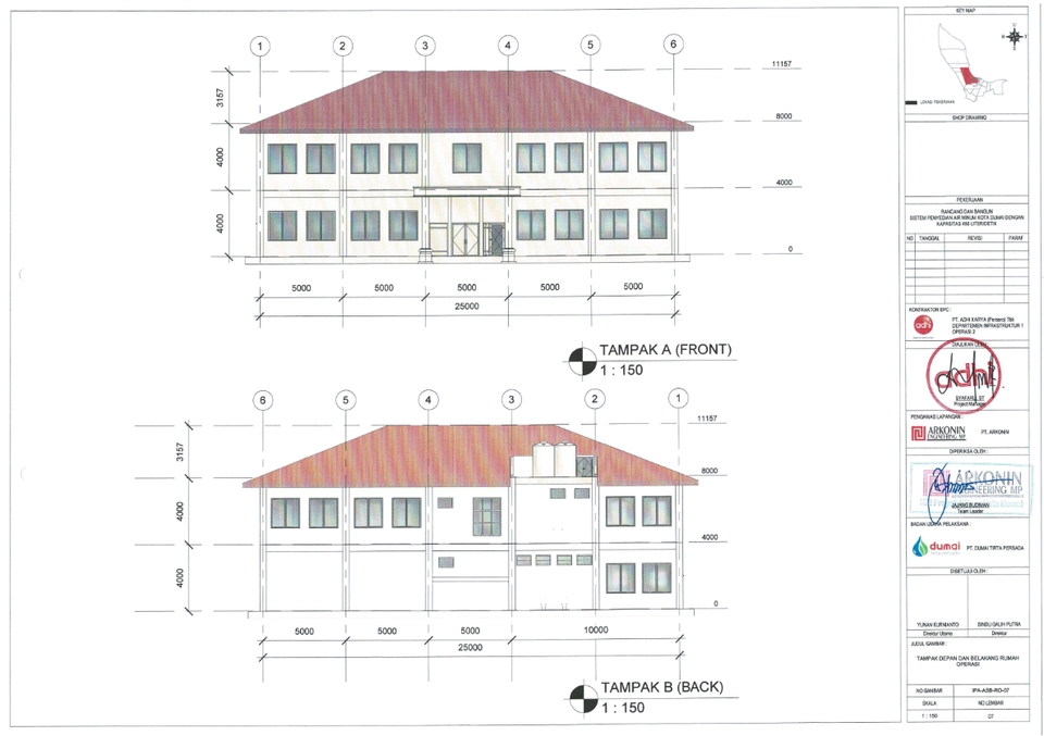 Jasa drafter autocad freelance gambar desain rumah denah 2D tampang depan dan belakang skala 1:150