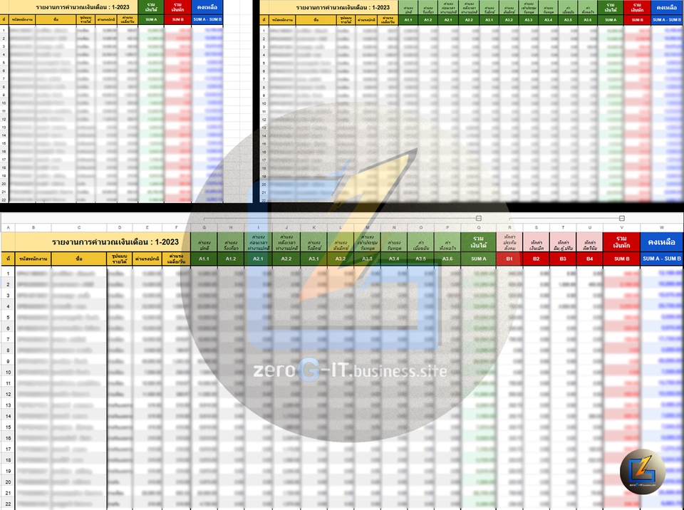 รับทำ Google Sheets รายงานการคำนวณเงินเดือน ข้อมูลเงินเดือนพนักงาน