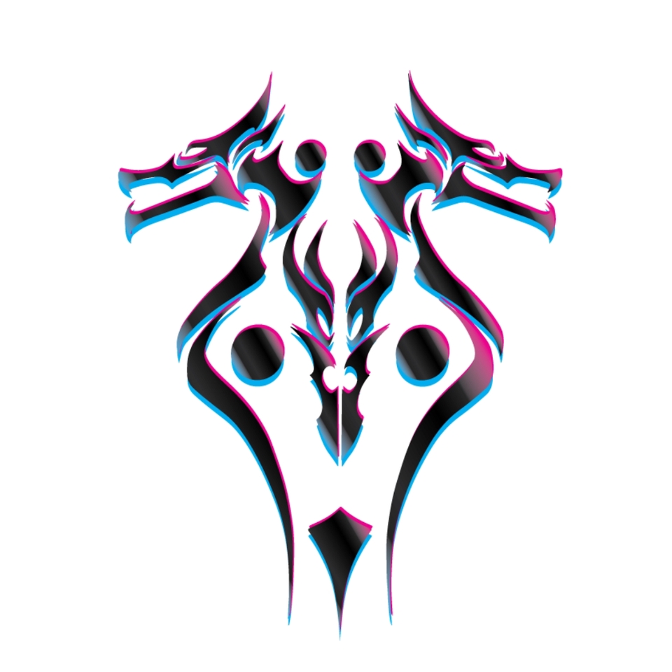 Desain logo keren dengan kombinasi warna biru dan merah muda, cocok untuk perusahaan, komunitas, atau toko online.