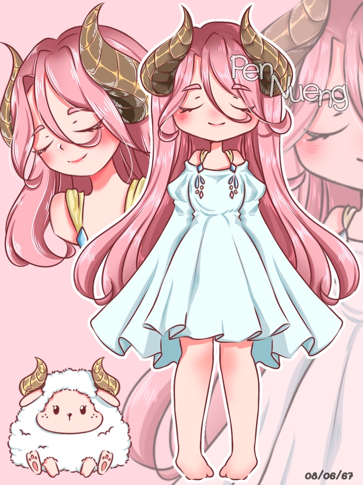 รับวาดภาพประกอบการ์ตูนน่ารัก สไตล์ญี่ปุ่น สีชมพู วาดรูปเด็กผู้หญิงผมชมพู