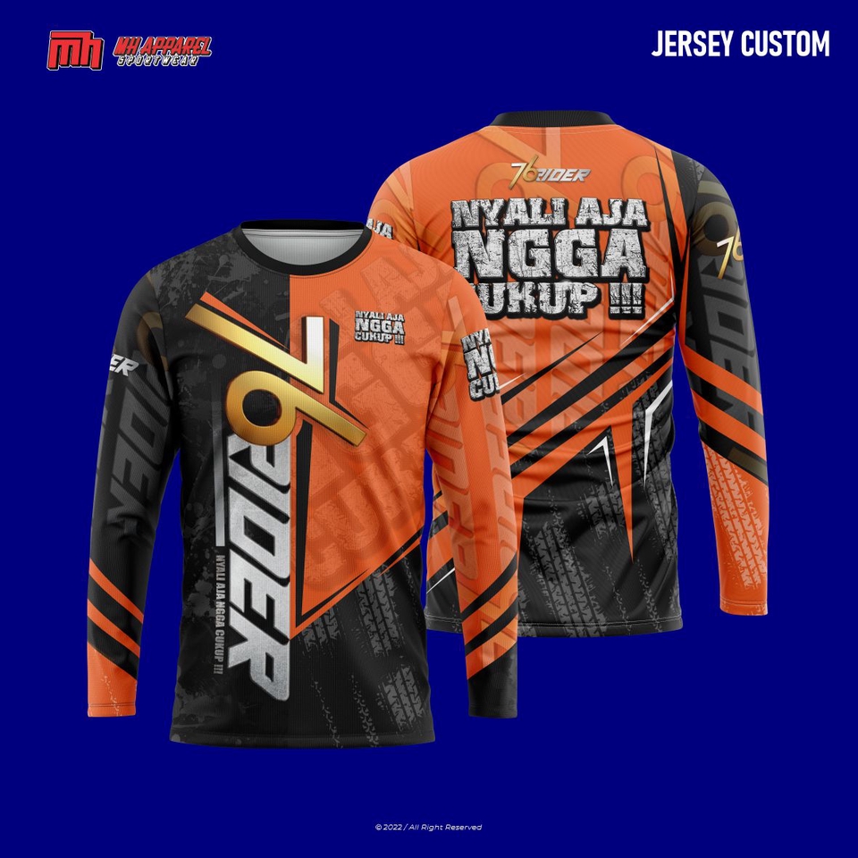Desain kaos jersey custom dengan tulisan "Nyali aja ngga ukup" cocok untuk olahraga dan kegiatan lainnya.