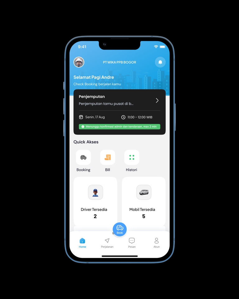 Desain UI UX aplikasi mobile untuk layanan transportasi.