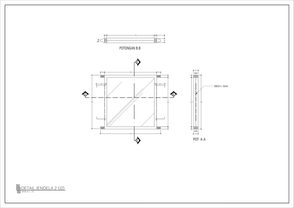 Jasa drafter autocad freelance untuk desain jendela arsitektur.