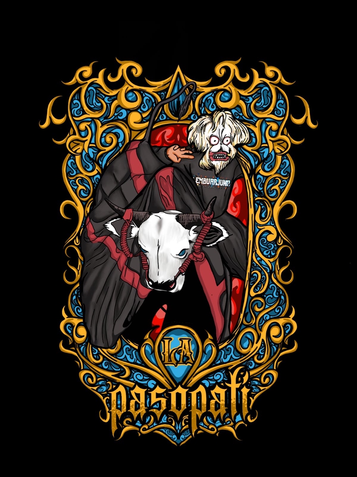 Desain kaos distro keren dengan motif banteng dan tulisan "LA Pasopati"