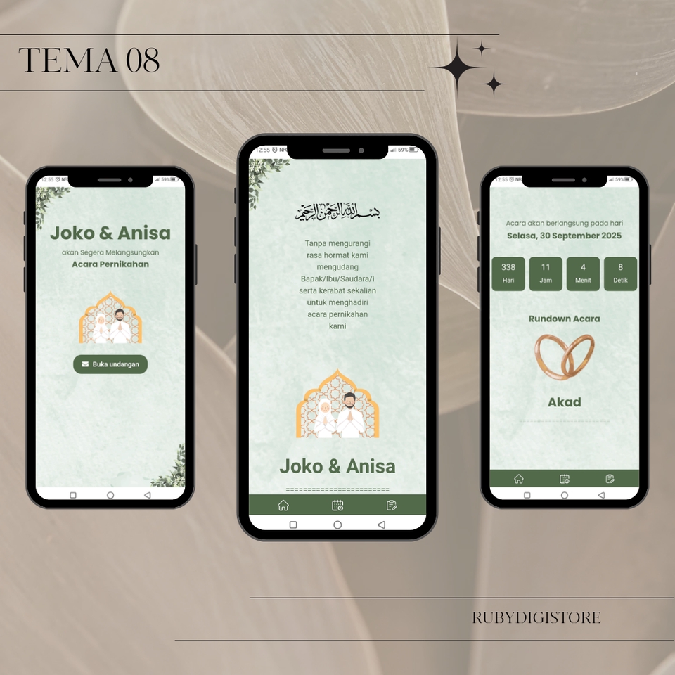Jasa desain undangan pernikahan digital dengan desain minimalis modern, kartu ucapan pernikahan dengan tema tema 08
