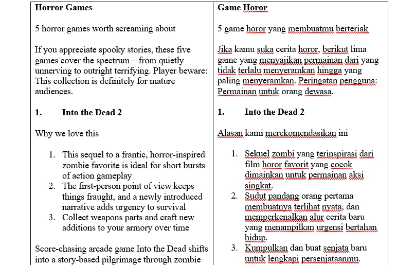 Jasa penerjemah bahasa inggris indonesia - contoh terjemahan game horor untuk keperluan pemasaran.
