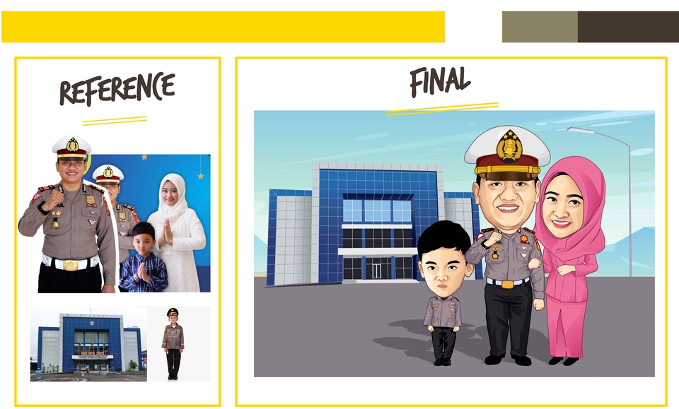 Jasa karikatur freelance keluarga dengan desain vektor wajah dan lukisan wajah hitam putih