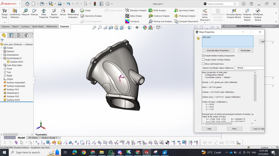 Jasa drafter autocad 3D untuk desain saluran udara dengan detail ukuran dan informasi material