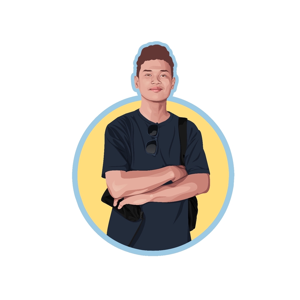 Jasa karikatur freelance desain vektor wajah pria dengan latar kuning untuk foto profil media sosial