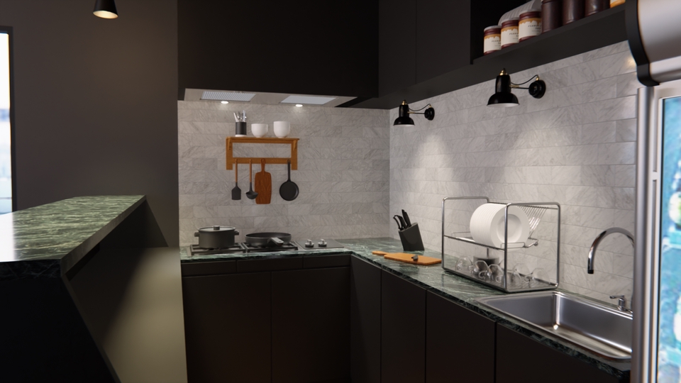 Jasa Desain Interior Dapur Minimalis Modern dengan Desain Interior 3D untuk Proyek Freelance
