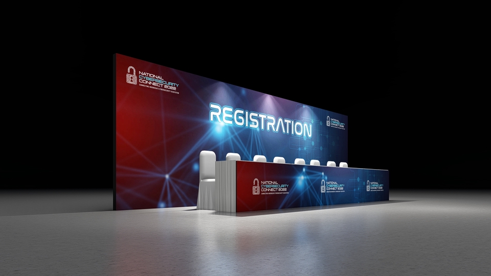 Desain stand pameran 3d untuk acara keamanan siber dan koneksi