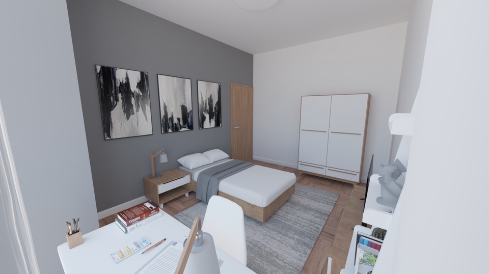 Desain Interior Rumah Minimalis Modern dengan Kamar Tidur dan Lemari Baju