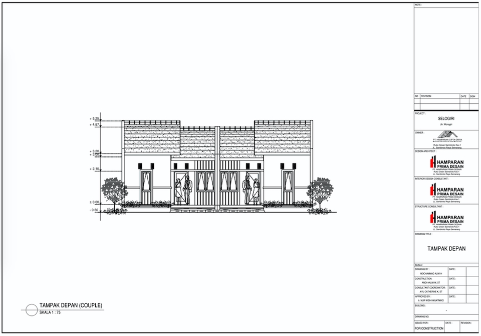 Jasa drafter autocad murah untuk desain rumah minimalis 2 kamar dengan denah dan tampak depan.