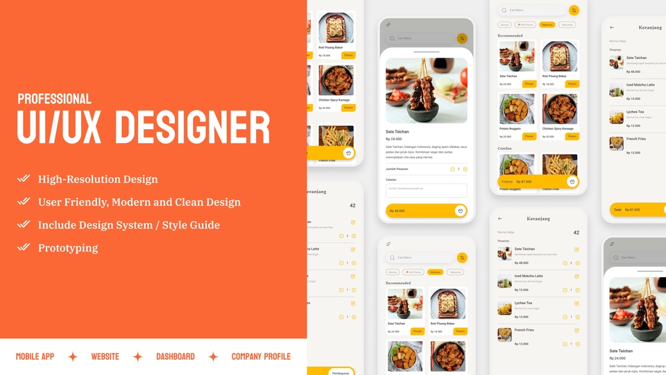 Jasa desain UI UX untuk aplikasi mobile, website, dan desktop. Termasuk pembuatan mockup, desain wireframe, dan prototipe.