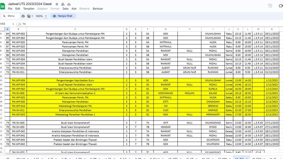 Jasa input data excel untuk jadwal ujian mahasiswa