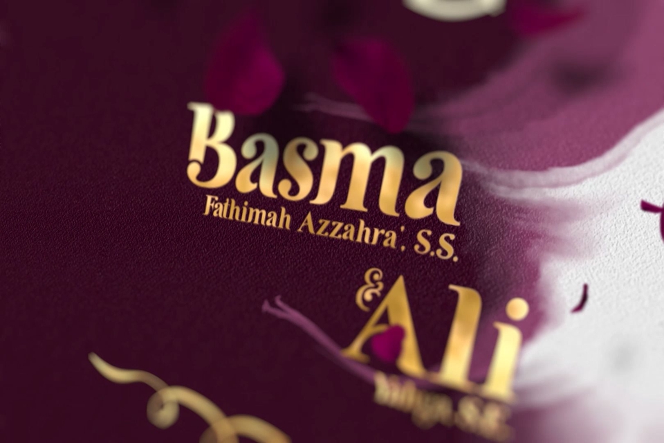 Jasa pembuatan kartu ucapan pernikahan Basma & Ali dengan desain mewah dan elegan