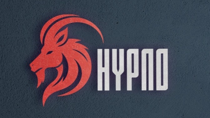 Logo Hypno dengan desain kepala kambing merah, cocok untuk bisnis yang membutuhkan logo profesional dan unik.