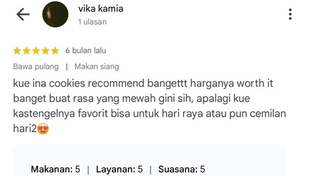 Jasa review makanan kue ina cookies, recommend banget harganya worth it, cocok buat rasa mewah, bisa untuk hari raya atau pun cemilan sehari hari.