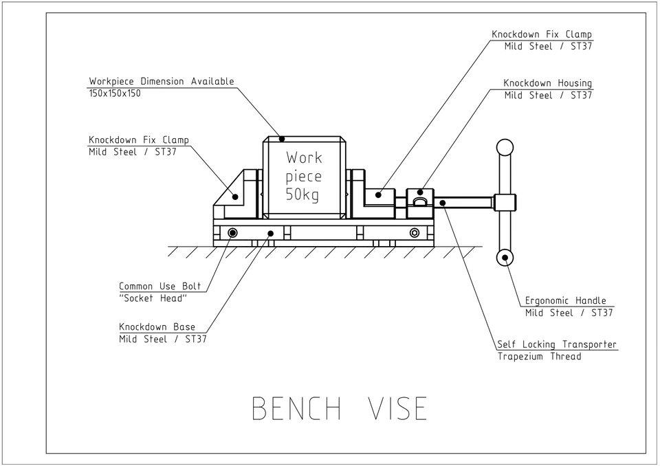 CAD Drawing - Desain CAD 2D & 3D Modeling Ragum (Bench Vise) Beserta Perhitungannya - 2