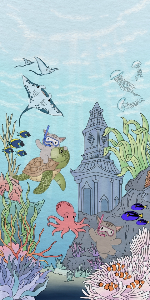 รับวาดรูปภาพประกอบนิทานใต้น้ำ วาดภาพประกอบ ภาพประกอบนิทาน วาดรูปปลา วาดรูปปะการัง วาดรูปเต่า วาดรูปปลาหมึก วาดรูปปลากระเบน วาดรูปแมว