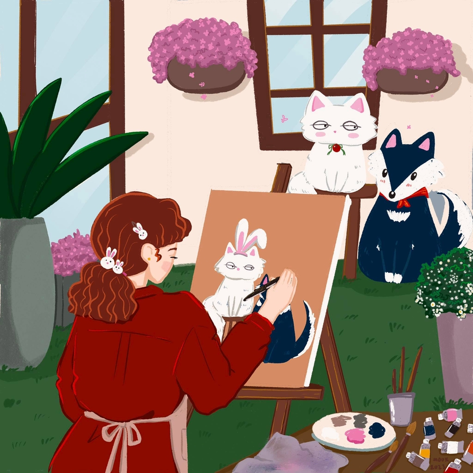 รับวาดรูปสัตว์เลี้ยงน่ารัก สไตล์การ์ตูน วาดภาพประกอบ digital painting