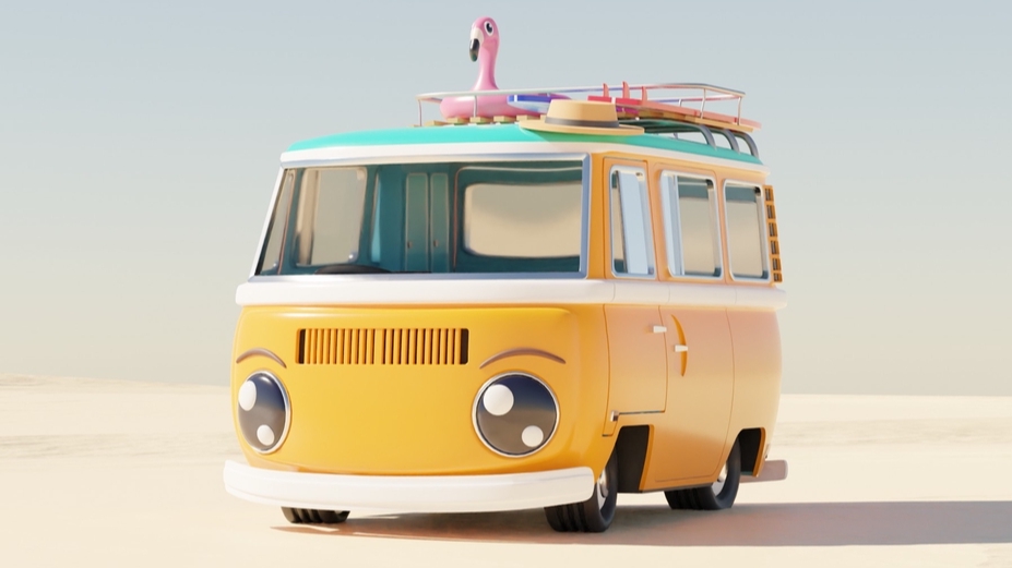 รับปั้นโมเดล 3D รถตู้แบบวินเทจ สีสันสดใส