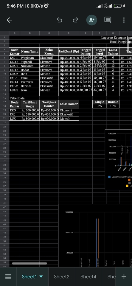 Jasa input data excel, tabel data entry untuk data pelanggan hotel dengan menggunakan microsoft excel.