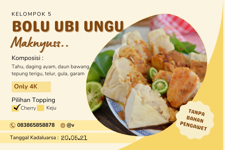 Jasa desain kemasan makanan, desain kemasan unik, desain kotak nasi unik, desain kotak kue, desain label makanan, desain stiker makanan. BolU ubi ungu, Maknyuss.. dengan pilihan topping cherry dan keju.