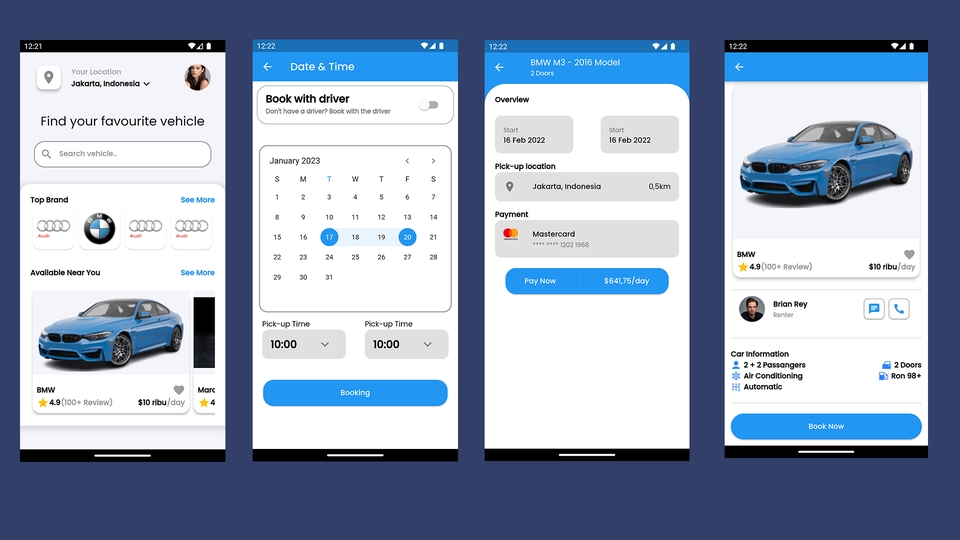 Jasa pembuatan aplikasi android untuk memesan mobil dan supir dengan sistem pembayaran online.