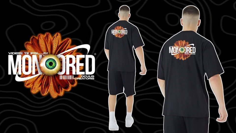 ออกแบบเสื้อผ้าแฟชั่น เสื้อผ้าผู้ชาย 2 คน ใส่เสื้อผ้าสีดำ ลายดอกไม้