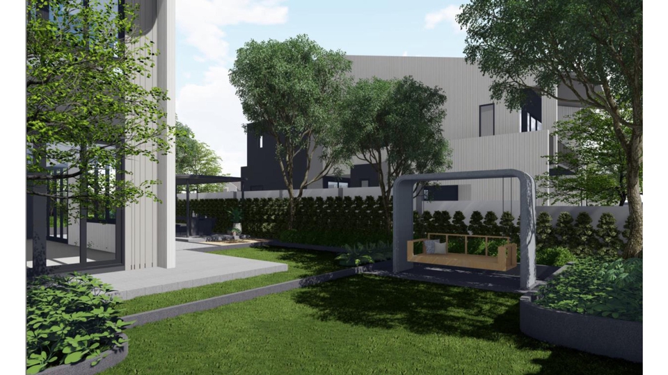 ออกแบบสวนสวยสไตล์โมเดิร์น จัดสวนบ้านเดี่ยว รับจัดสวน ตกแต่งสวนสวย ภูมิทัศน์ รับออกแบบภูมิทัศน์