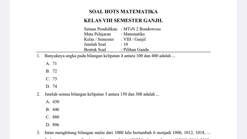 Jasa Lainnya - Jasa Pembuatan soal matematika SD, SMP, SMA - 2