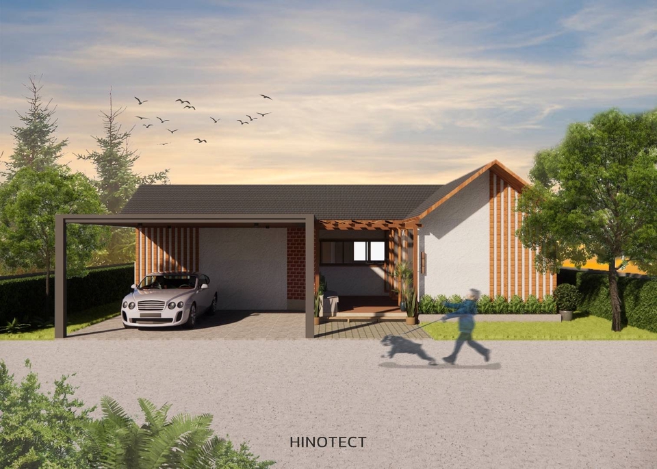 รับออกแบบบ้านชั้นเดียว สไตล์โมเดิร์น พร้อม carport ออกแบบและตกแต่งภายใน