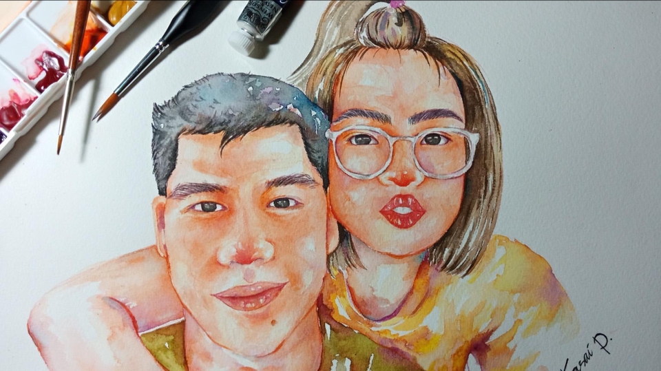 รับวาดภาพเหมือน portrait วาดภาพเหมือน คู่รัก ภาพวาด สีน้ำ