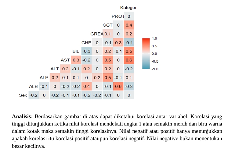 Jasa olah data statistik menampilkan tabel korelasi untuk analisis data deskriptif.