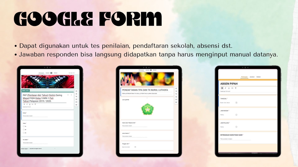 Jasa data entry online untuk penilaian, pendaftaran sekolah, absensi, dan lainnya. Jawaban responden bisa langsung didapat tanpa harus menginput manual datanya.