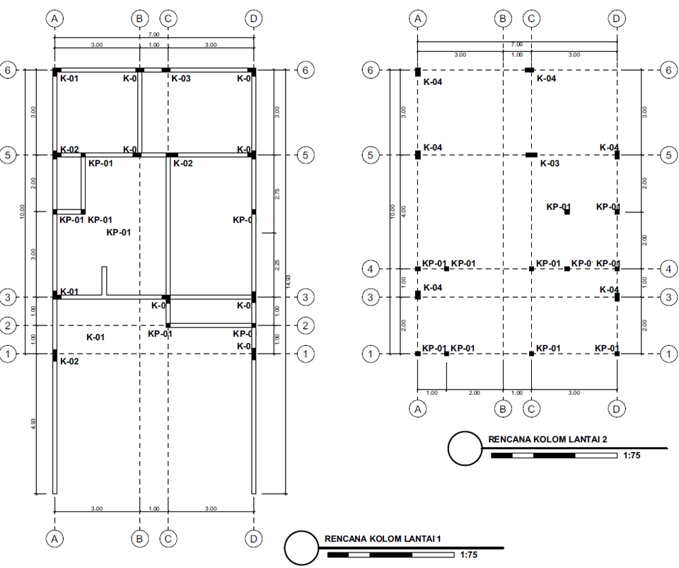 Jasa drafter autocad freelance, pembuatan denah kolom lantai bangunan dengan autocad.