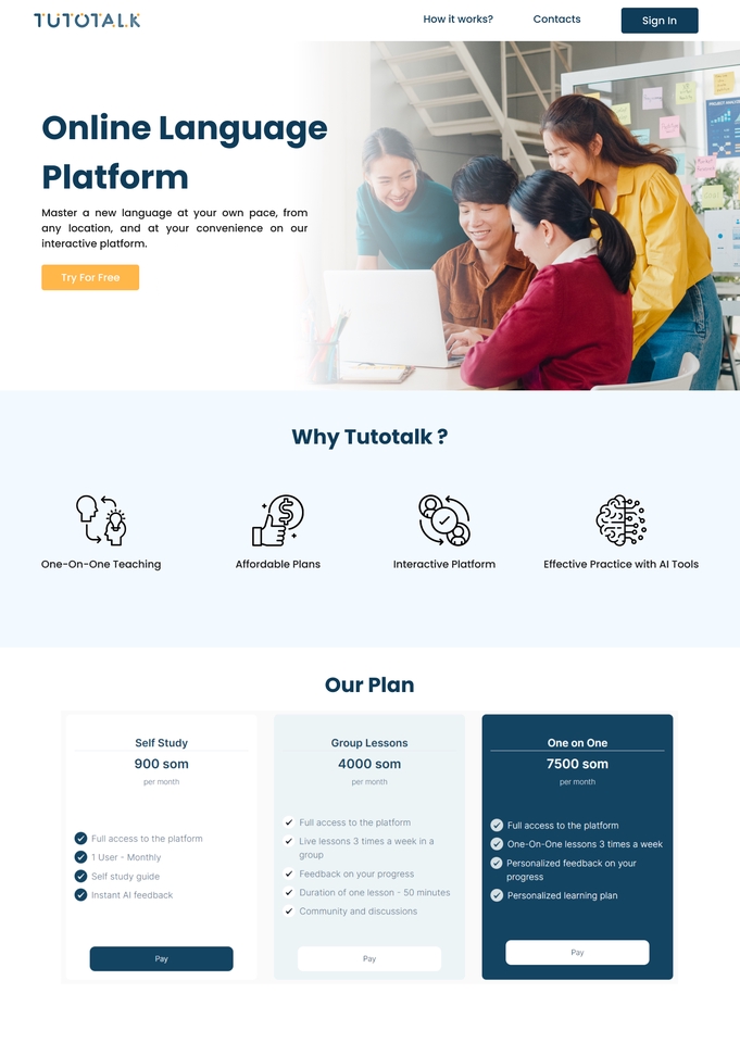 Desain UI UX platform belajar bahasa online Tutotalk. Aplikasi mobile dan web. Jasa desain UI UX freelancer.