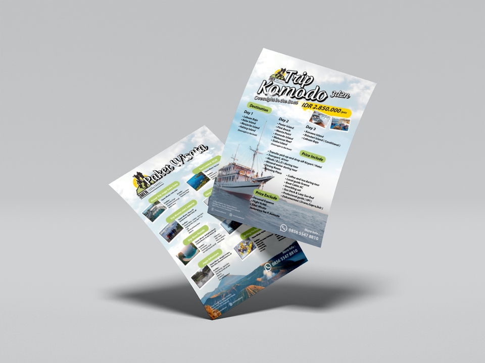 Desain brosur untuk Paket Trip Komodo, layanan desain brosur online untuk agen wisata