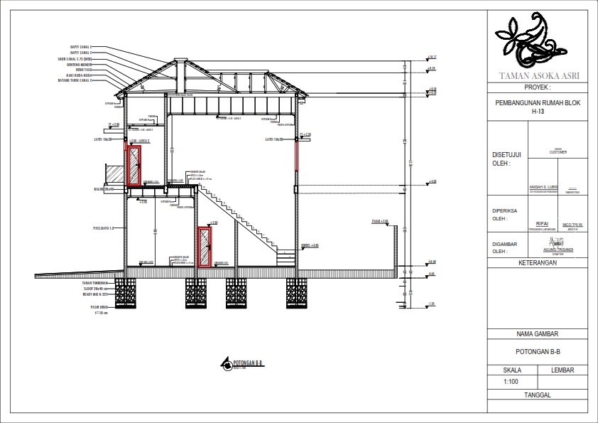 Jasa drafter autocad murah untuk pembuatan gambar denah rumah bloh H-13, desain interior dan arsitektur.
