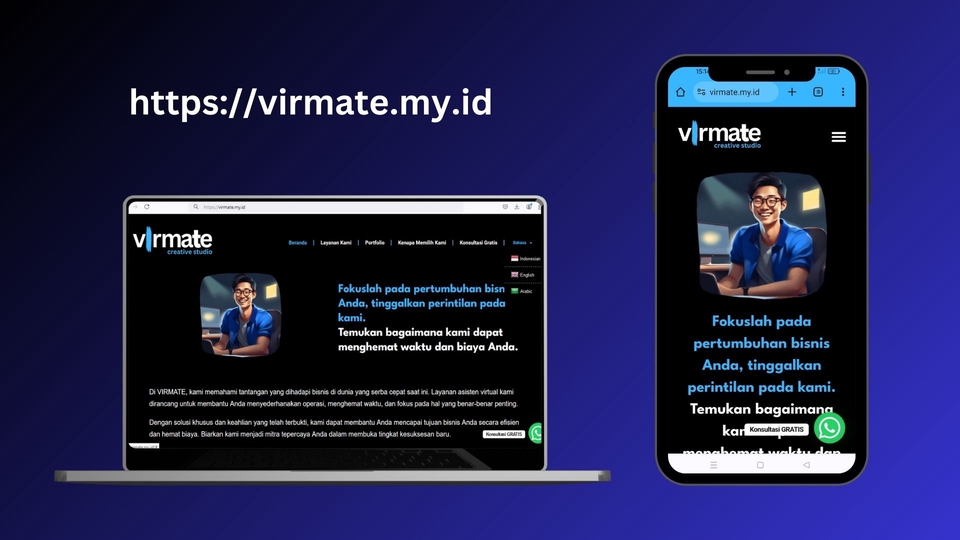 Jasa pembuatan website profesional untuk bisnis Anda. Temukan solusi terbaik dengan Virmate.