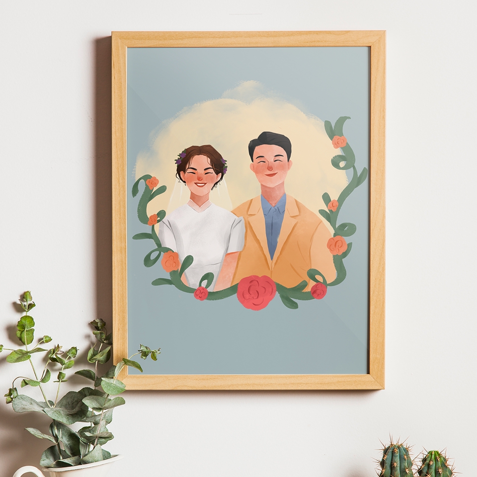 Gambar dan Ilustrasi - Ilustrasi potrait wajah lucu dan unik pasangan wedding/profile/couple  - 3