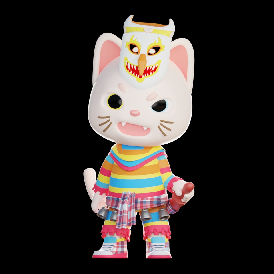 รับปั้นโมเดล 3d ตัวละคร แมว 3 มิติ ใส่หน้ากาก น่ารัก