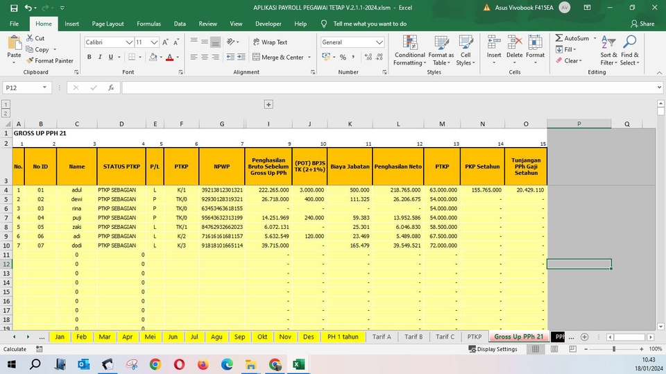 Akuntansi dan Keuangan - APLIKASI PAYROLL / PENGGAJIAN + PPH 21 TARIF EFEKTIF RATA-RATA (TER) EXCEL  - 14