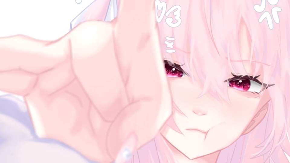 วาดแฟนอาร์ตการ์ตูนสาวผมชมพูตาแดงน่ารัก