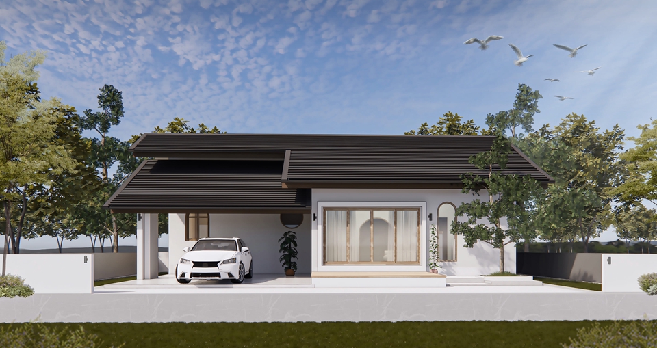 ออกแบบบ้าน 3 มิติ แบบบ้านชั้นเดียว บ้านสวย โมเดลบ้าน 3d