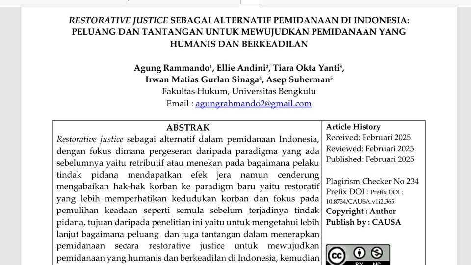 Jasa Proofreading dan Editing: Artikel ilmiah tentang Restorative Justice sebagai alternatif dalam sistem peradilan di Indonesia